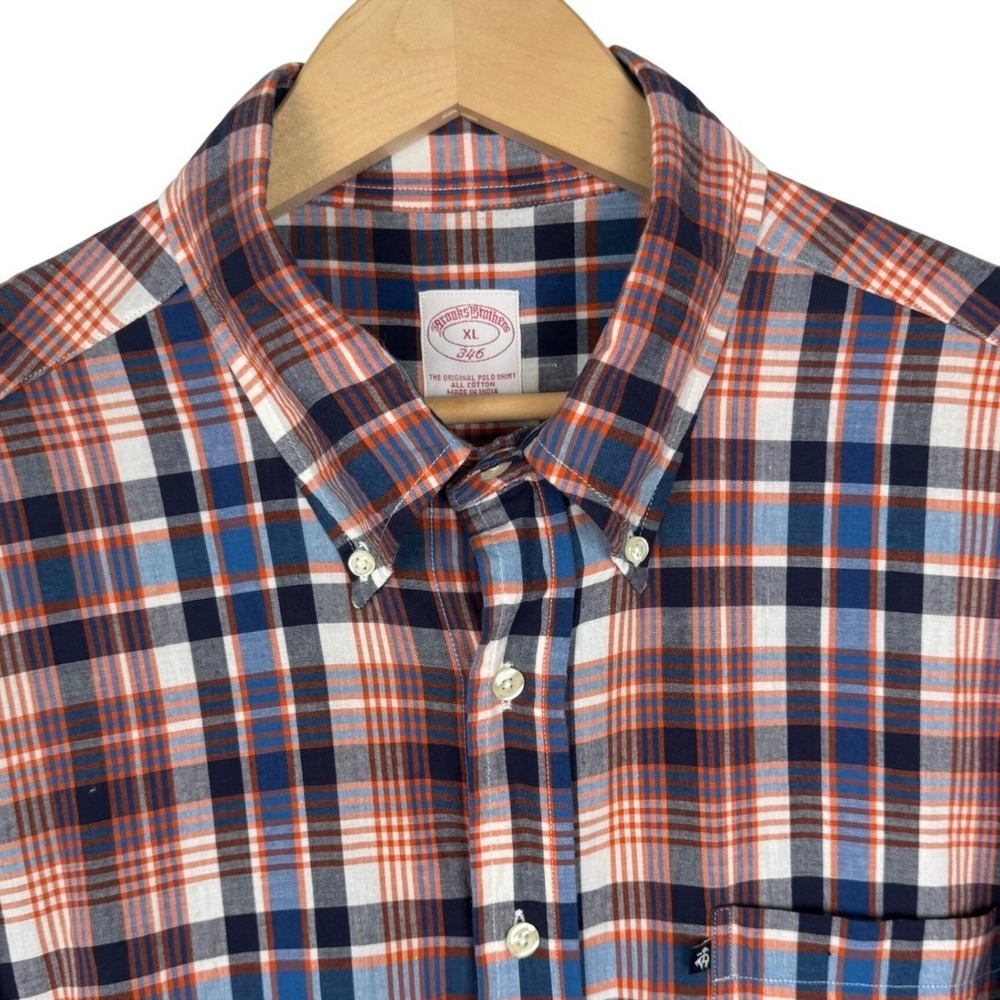 Brooks Brothers‎ Shirt Mens XL Blue Plaid Button Down Long Sleeve Preppy Logo